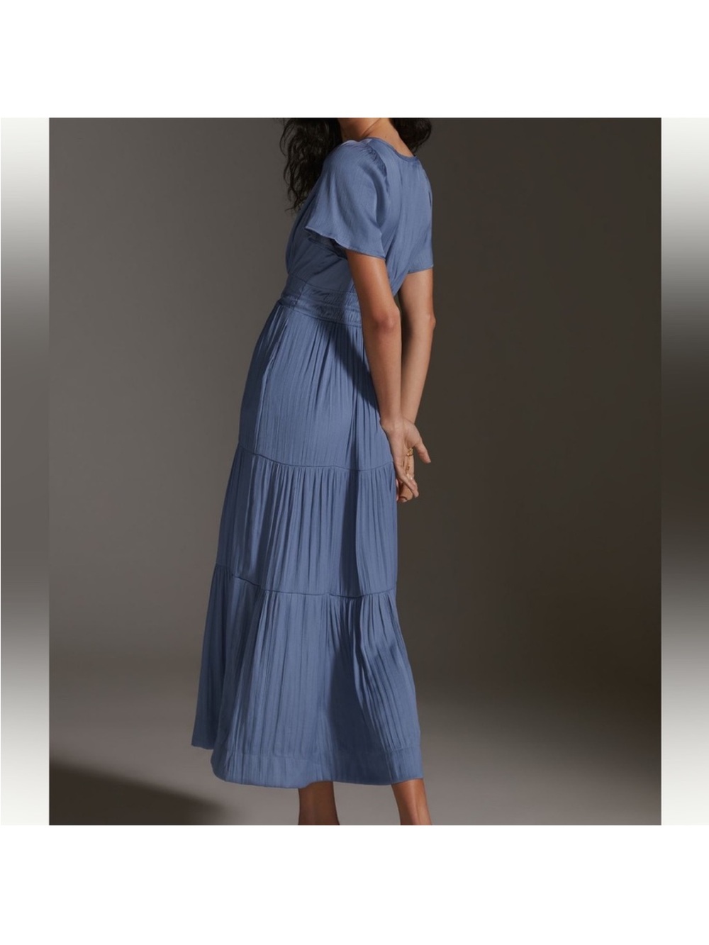 Anthropologie Dusty Blue Somerset Tiered Smocked-Waist Maxi Dress - Picture 3 of 7
